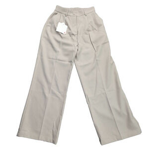 Decivi Women Loose Pleated Front Long Pants Wide Leg Trousers Solid Beige Small